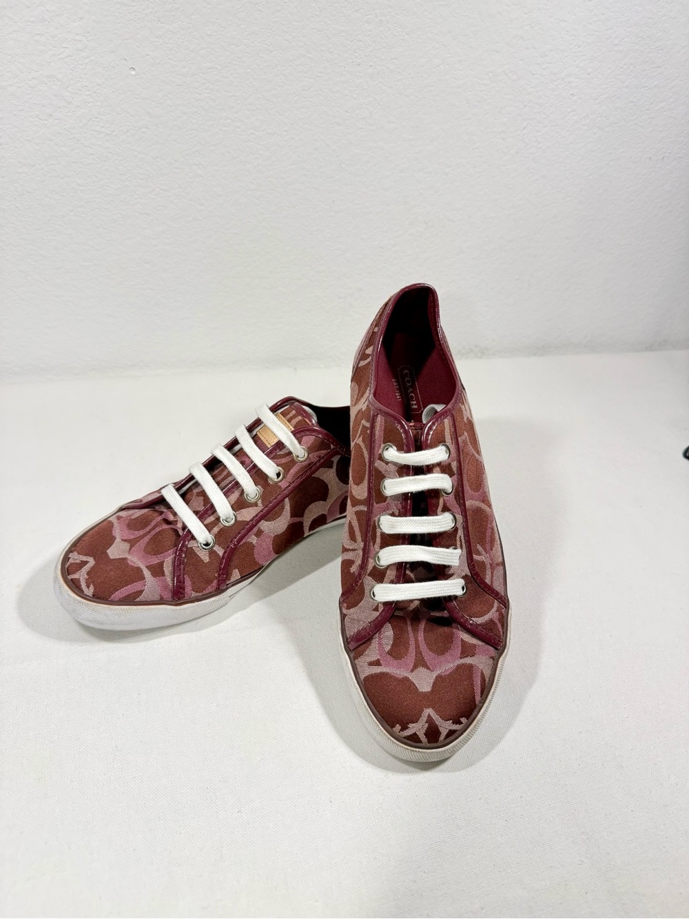 Coach Maroon Signature Canvas Low-Top Sneakers